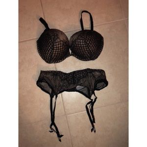 black & nude bra and garter belt from VS